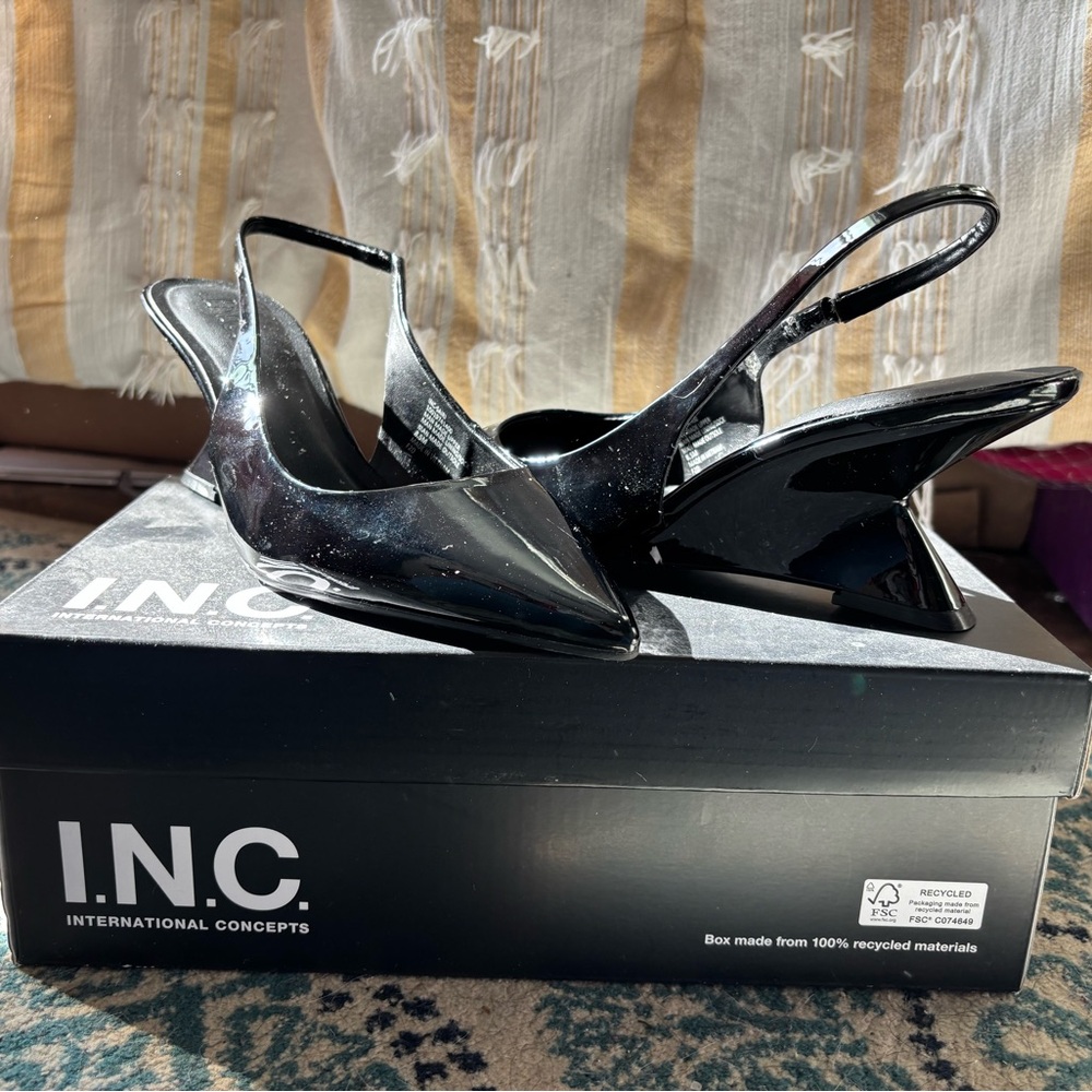INC International Concepts Women's Glossy Black Heels